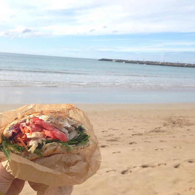 having a multigrain chicken salad sandwich by the Apollo Bay #achievementunlocked #Australia #apollobay