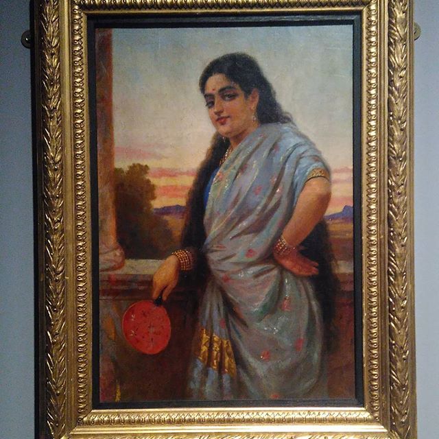 "Woman Holding a Fan" by Raja Ravi Varma ~ Paint me like one of your Indian girls. :D